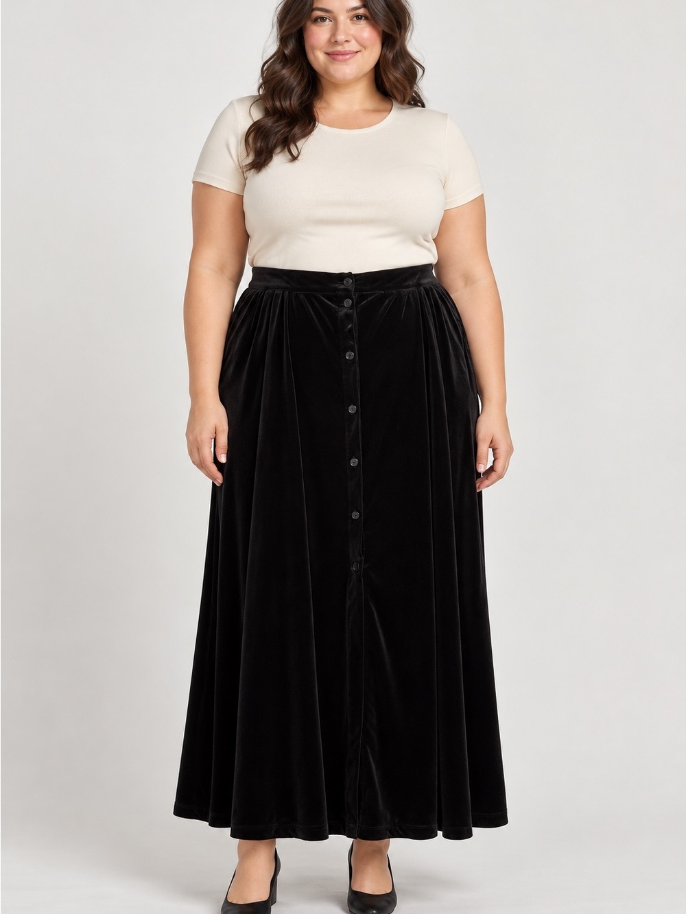 Hot Topic Black Velvet Button-Front Maxi Skirt